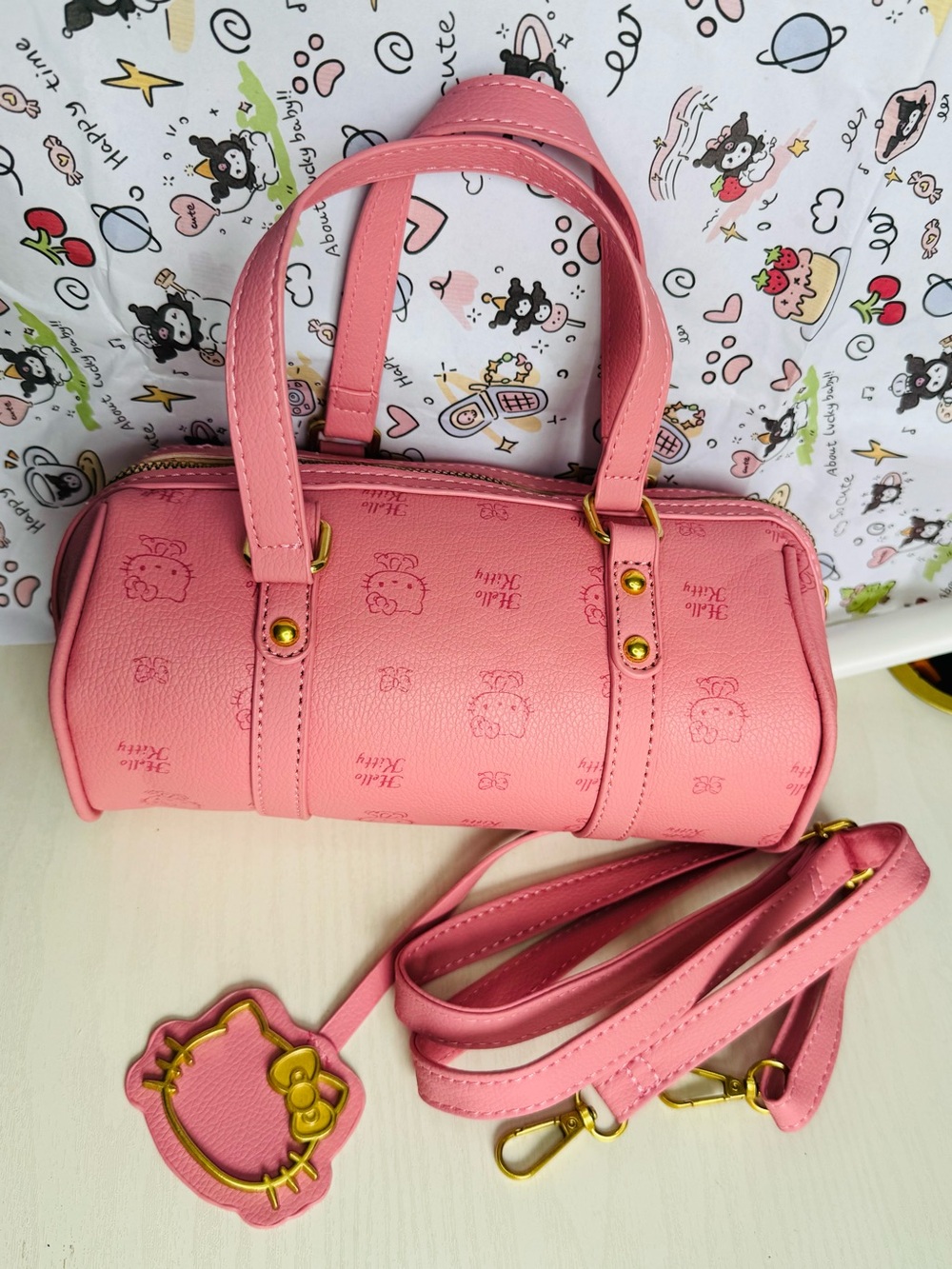 Hello Kitty Pink Barrel Mini Shoulder Bag with Gold Hardware - Picture 7 of 8